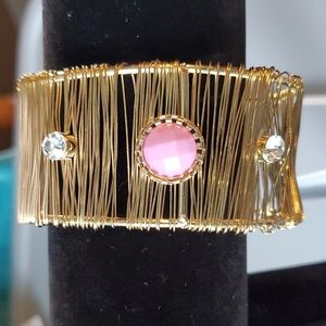 Goldtone Wired Bracelet with Rhinestones